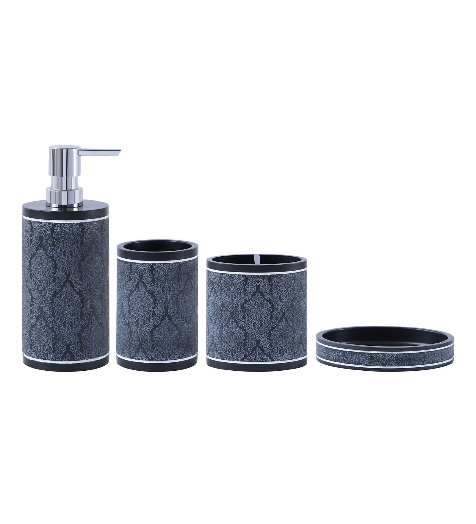 Obsessions Alvina Polyresin 4pcs Bathroom Set Dark Grey with Elegant Design for Modern Bathrooms