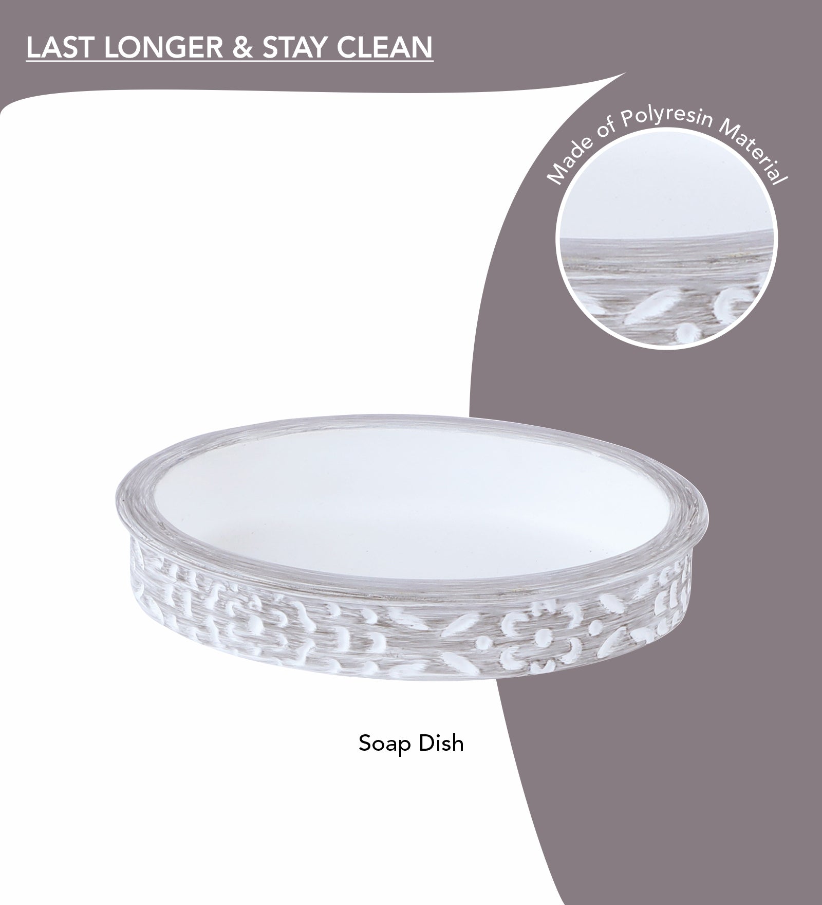 Obsessions Alvina Polyresin 4pcs Bathroom Set Dark Grey White Soap Dish with Elegant Floral Design