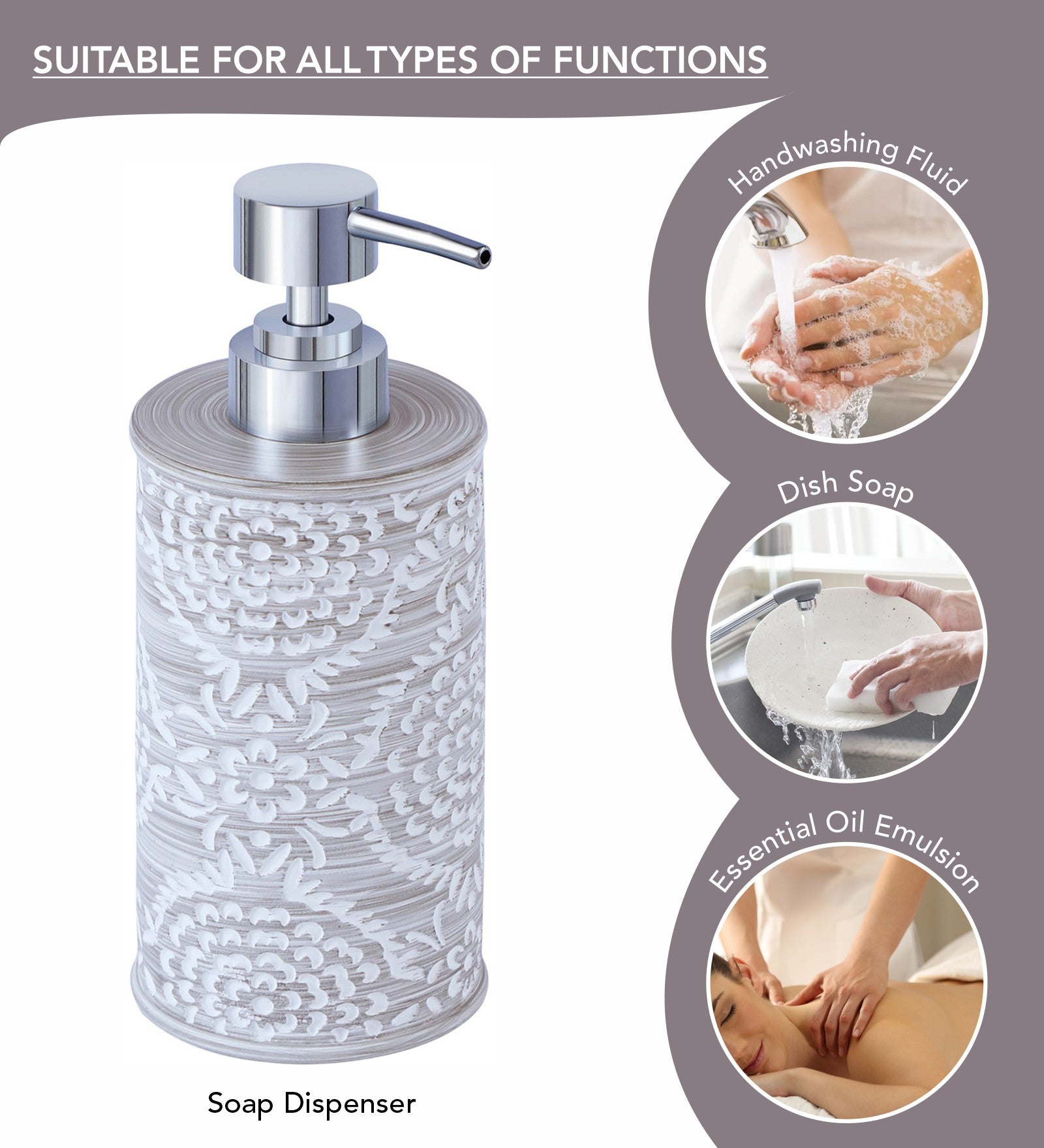 Obsessions Alvina Polyresin 4pcs Bathroom Set Dark Grey White including elegant soap dispenser for versatile functions