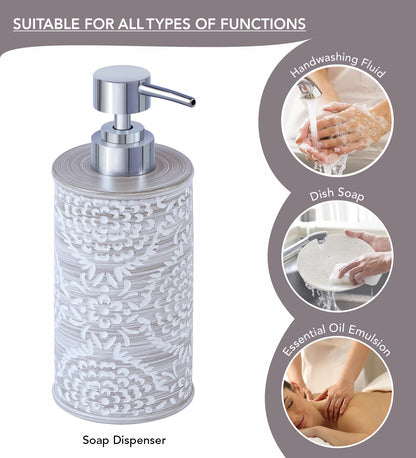 Obsessions Alvina Polyresin 4pcs Bathroom Set Dark Grey White including elegant soap dispenser for versatile functions