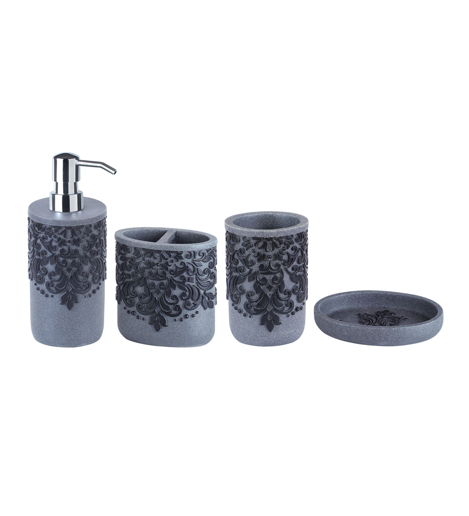 Obsessions Alvina Polyresin 4pcs Bathroom Set Grey Black with Stylish Design and Essential Accessories