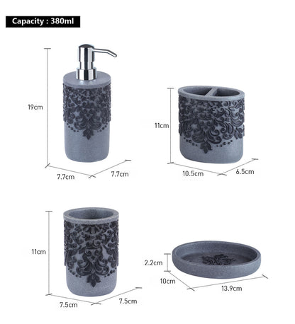 Obsessions Alvina Polyresin 4pcs Bathroom Set Grey Black featuring stylish designs and functional storage