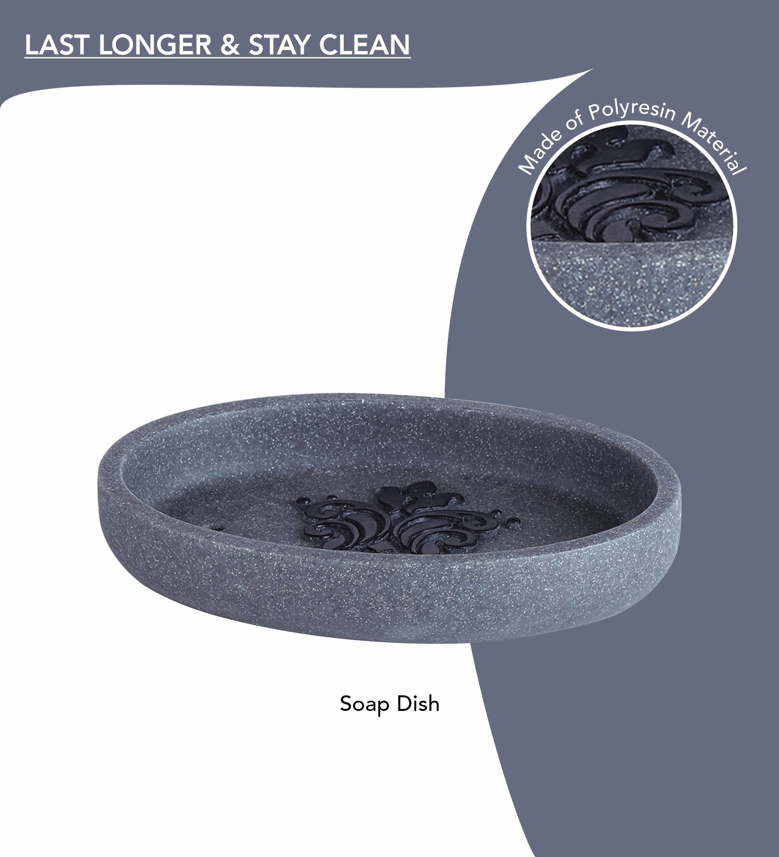 Obsessions Alvina Polyresin 4pcs Bathroom Set Grey Black featuring a stylish soap dish with elegant design