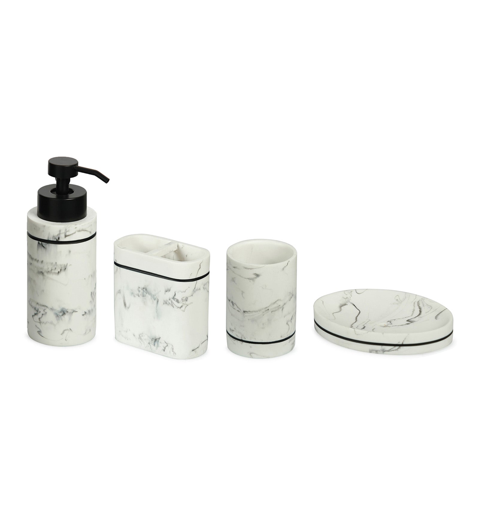 Obsessions Alvina Polyresin 4pcs Bathroom Set Marble in elegant white and black design for stylish bathrooms