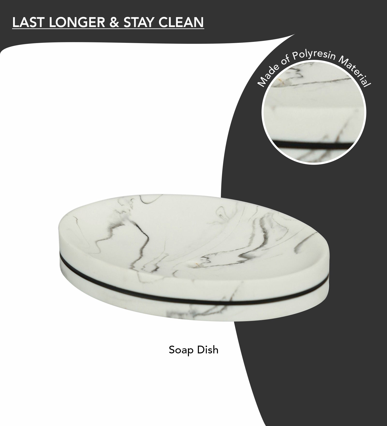 Obsessions Alvina Polyresin 4pcs Bathroom Set Marble Soap Dish with Elegant Design and Easy Clean Features