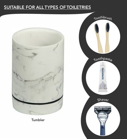 Obsessions Alvina Polyresin 4pcs Bathroom Set Marble Tumbler for Toothbrushes and Shavers