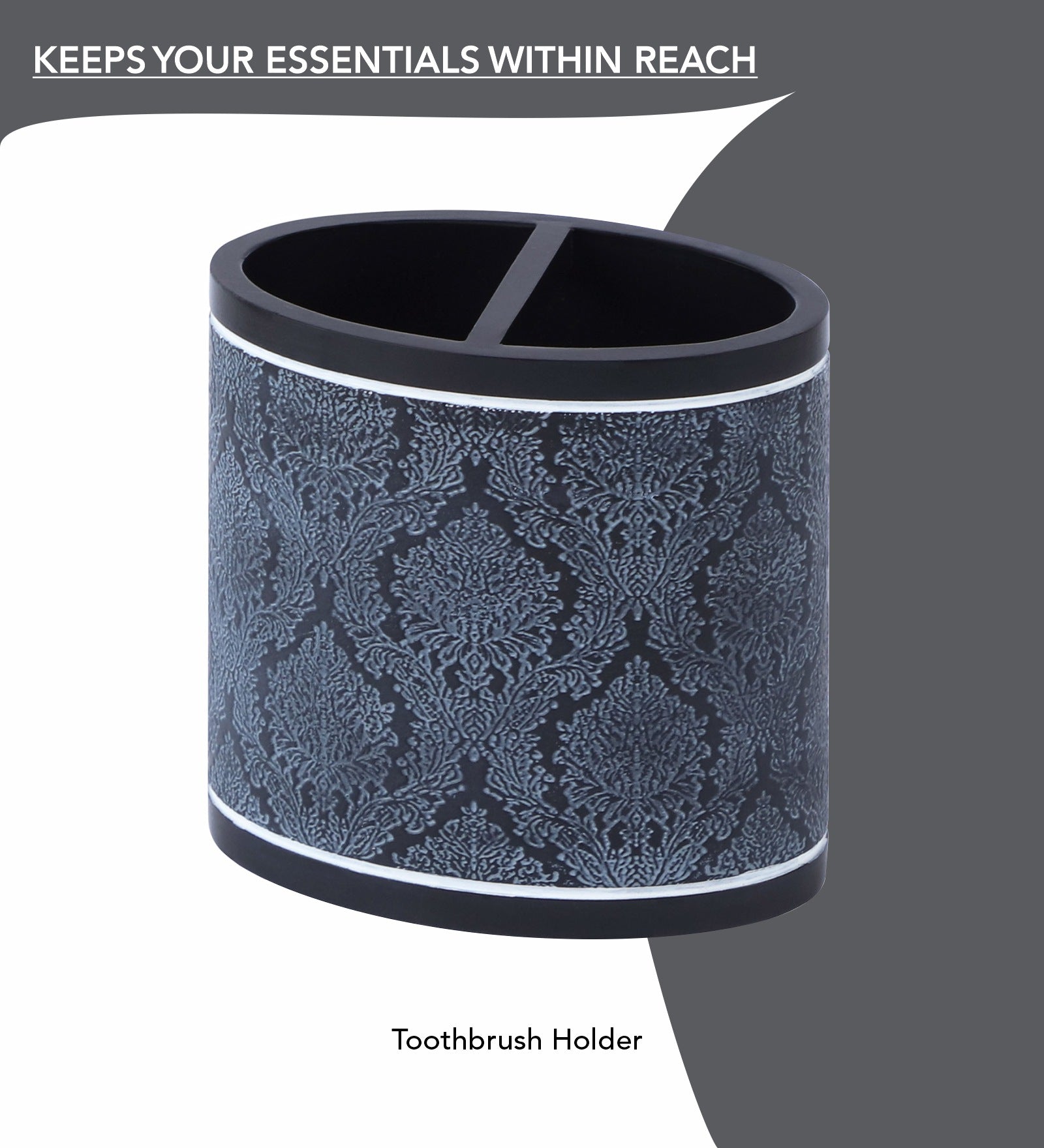 Obsessions Alvina Polyresin 4pcs Bathroom Set Dark Grey Toothbrush Holder with Elegant Design