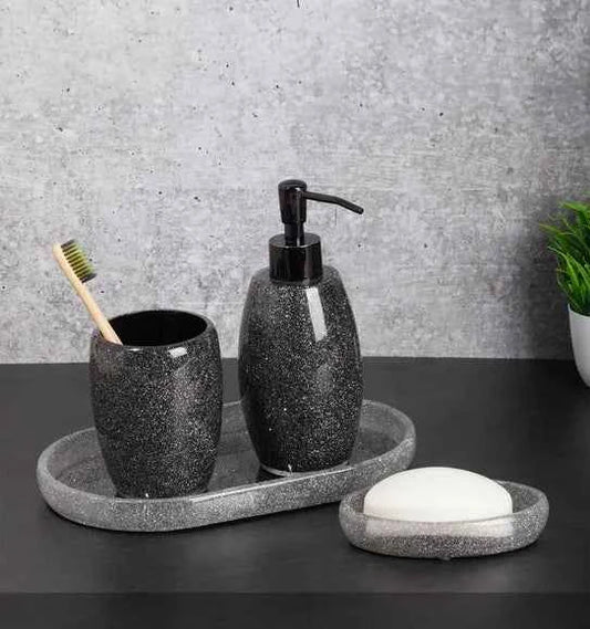 Obsessions Arsh Polyresin 4pc Bathroom Set, Charcoal