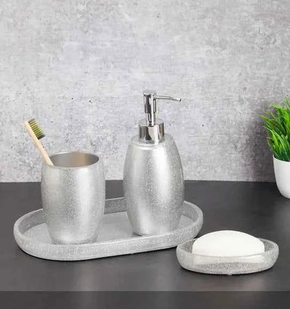 Obsessions Arsh Polyresin 4pc Bathroom Set, Silver