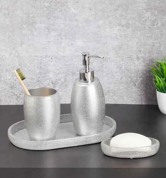 Obsessions Arsh Polyresin 4pc Bathroom Set, Silver