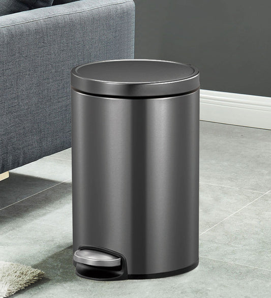Obsessions Artistic Stainless Steel Dustbin 12 Ltr Black Steel with modern design and hands-free foot pedal