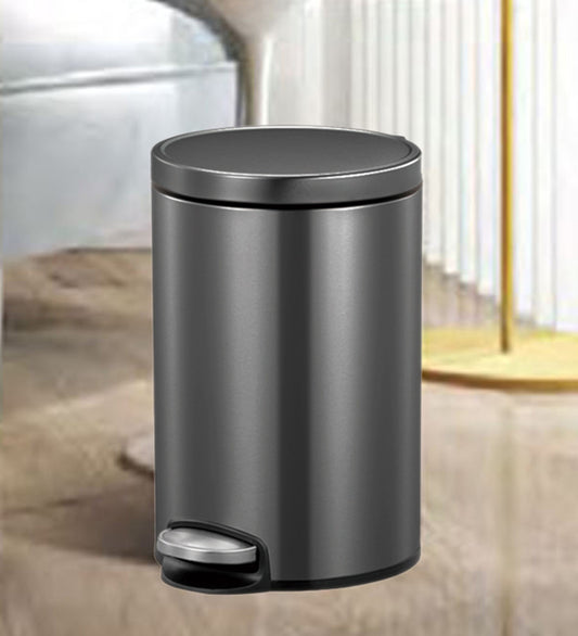 Obsessions Artistic Stainless Steel Dustbin 5 Ltr Black Steel with angled view and foot pedal