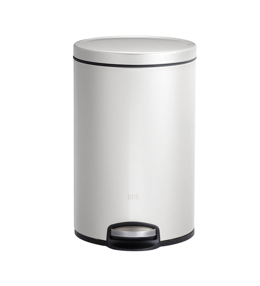 Obsessions Artistic Stainless Steel Dustbin 5 Ltr White with angled view and ergonomic foot pedal