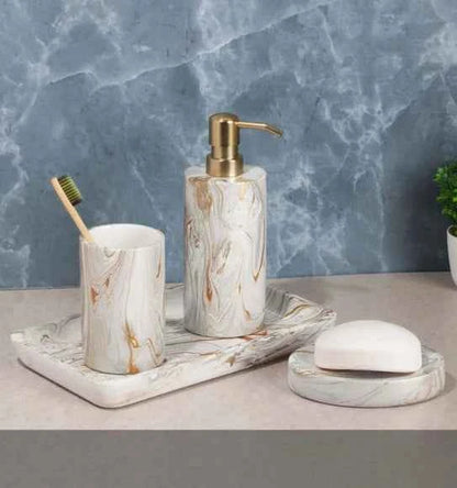 Obsessions Azure Polyresin 4pc Bathroom Set, L.Brown