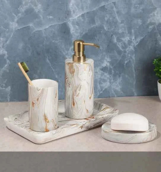 Obsessions Azure Polyresin 4pc Bathroom Set, L.Brown
