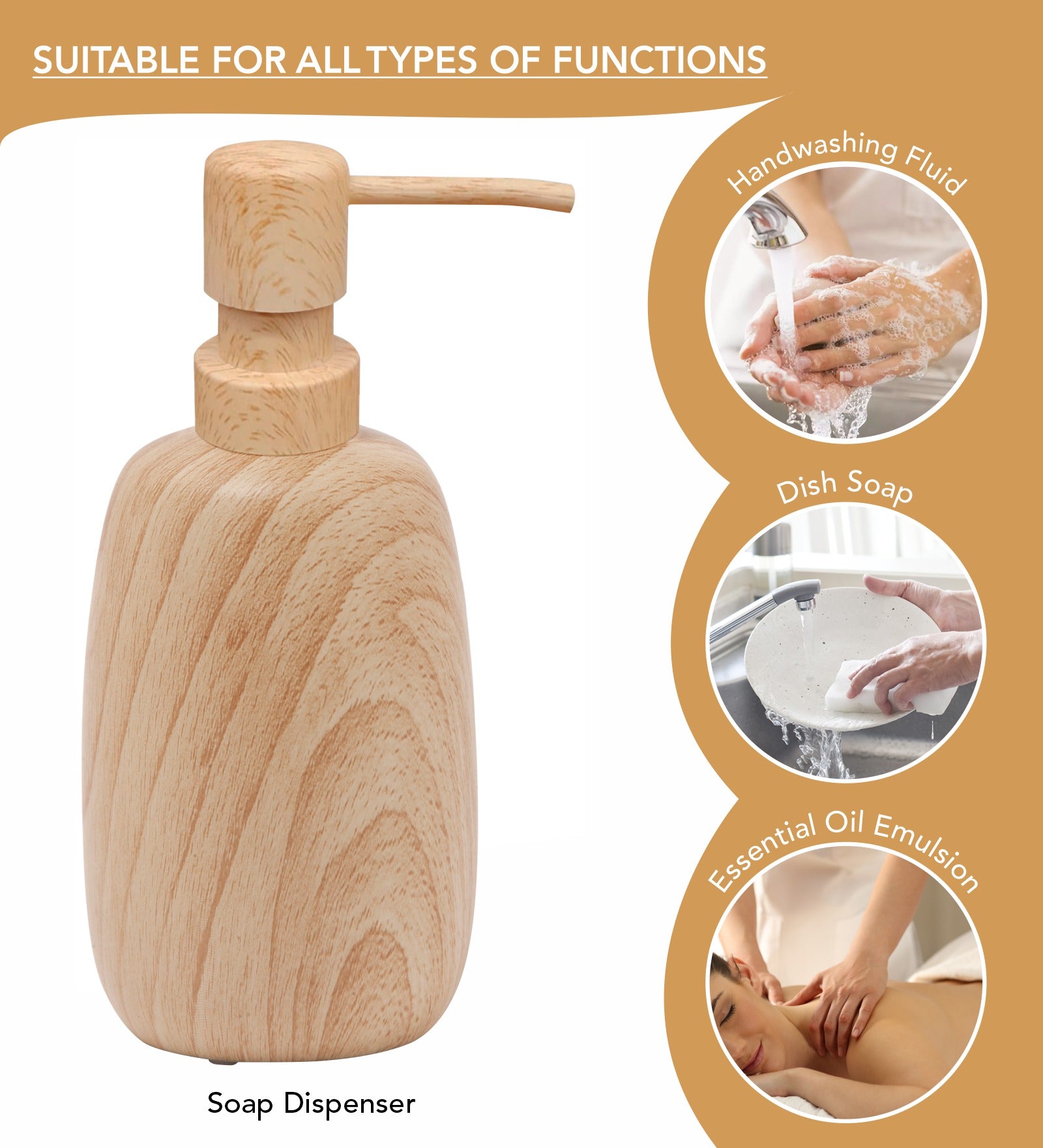 Obsessions Azure Polyresin bathroom set wood soap dispenser with a natural finish for versatile use