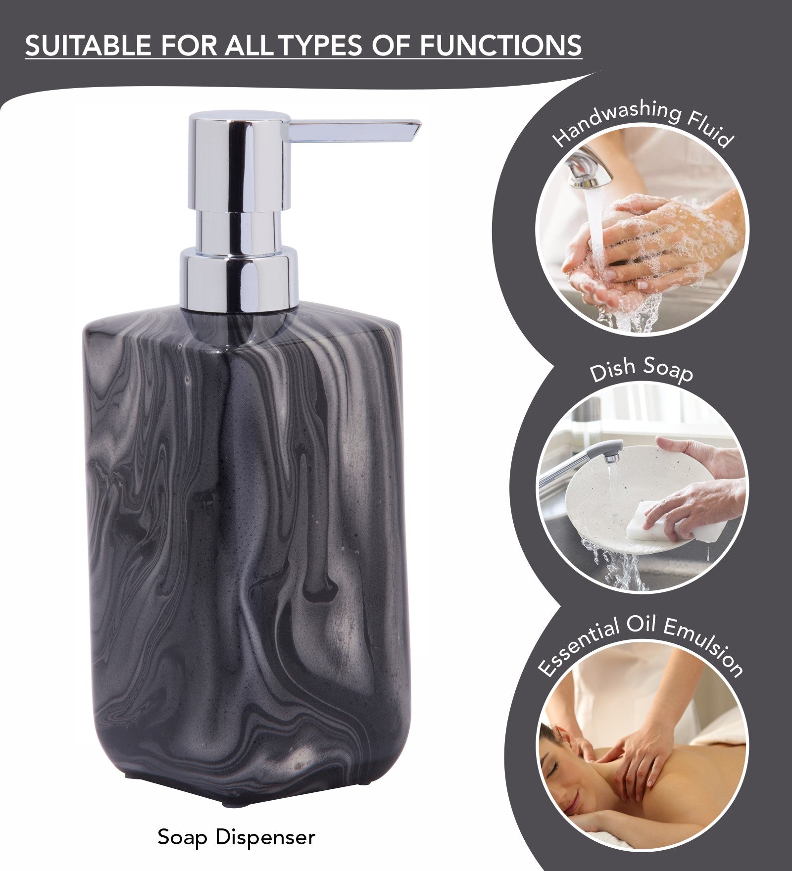Obsessions azure polyresin black 4 pcs. soap dispenser for various functions in the bathroom