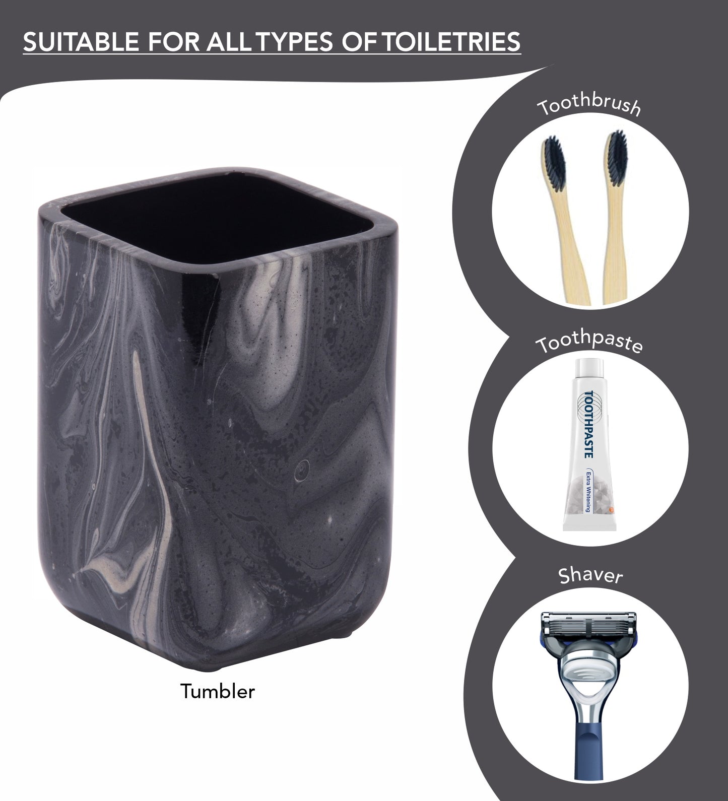 Obsessions azure polyresin black 4 pcs bathroom set tumbler for all toiletry needs