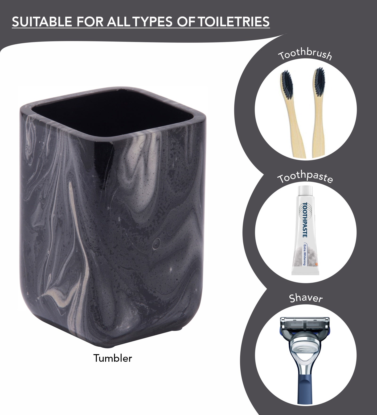 Obsessions azure polyresin black 4 pcs bathroom set tumbler for all toiletry needs