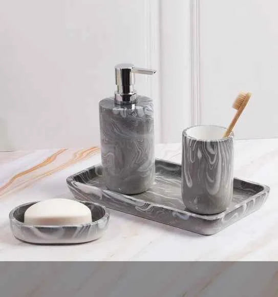 Obsessions Azure Polyresin 4pc Bathroom Set, Silver