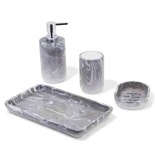 Obsessions Azure Polyresin 4pc Bathroom Set, Silver