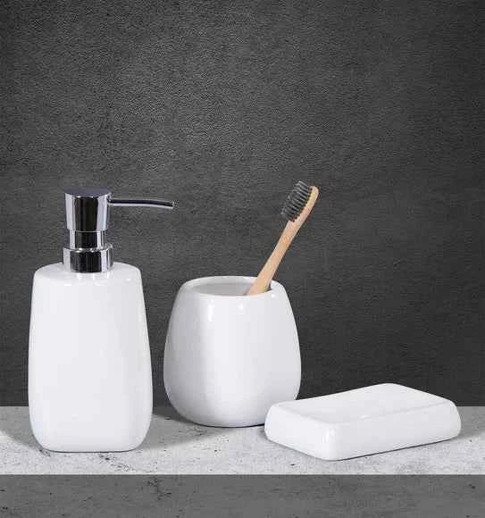 Obsessions Earth Ceramic 3pc Bathroom Set, White