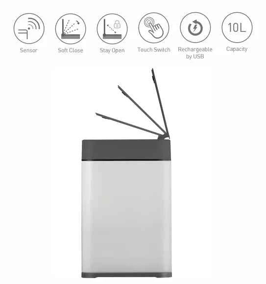 Obsessions Eko Echo Sensor Bin 10L, Grey