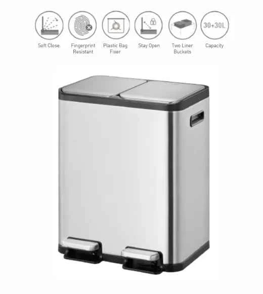 Obsessions Eko Eco Casa II Dustbin 30+30L, Metallic