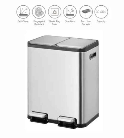 Obsessions Eko Eco Casa II Dustbin 30+30L, Metallic