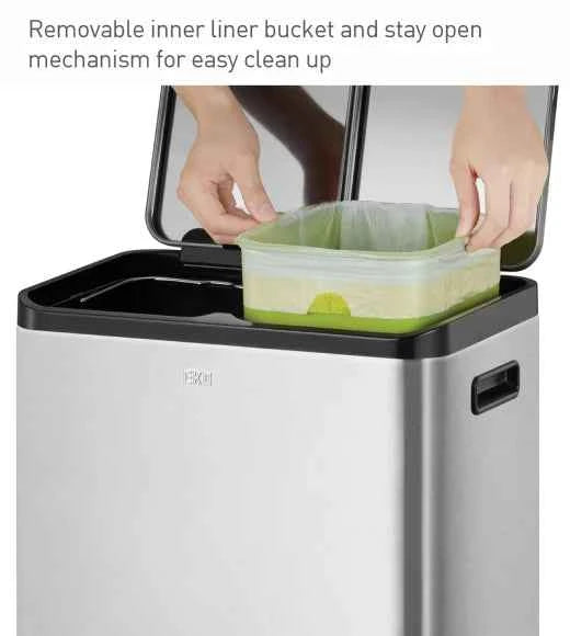 Obsessions Eko Eco Casa II Dustbin 30+30L, Metallic