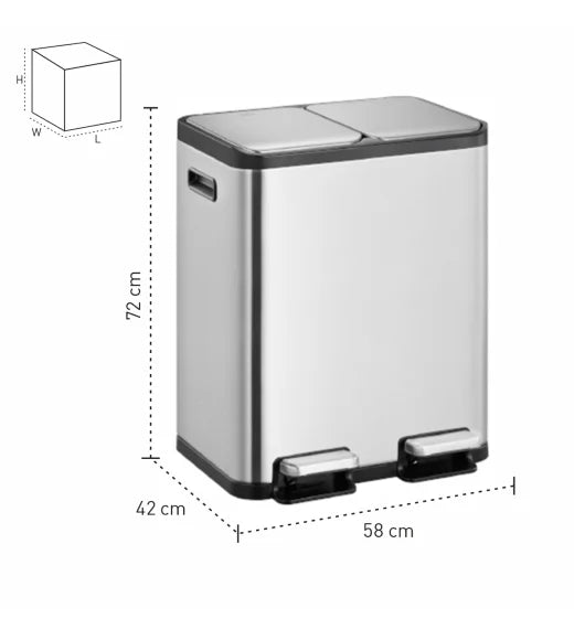 Obsessions Eko Eco Casa II Dustbin 30+30L, Metallic