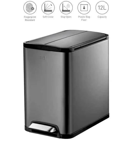Obsessions Eko Eco Fly Dustbin 12L, Black