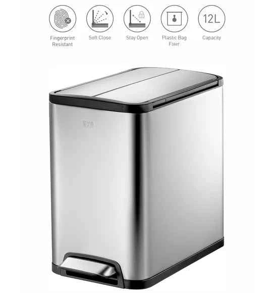 Obsessions Eko Eco Fly Dustbin 12L, Metallic