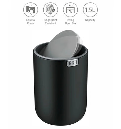 Obsessions Fandy Eko 9206 table dustbin, Black, feature icons: easy to clean, fingerprint resistant, swing open bin, 1.5L capacity
