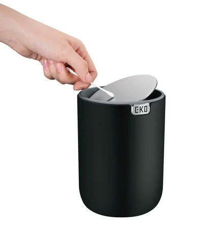 Obsessions Fandy Eko 9206 table dustbin, Black, swing-top lid in use