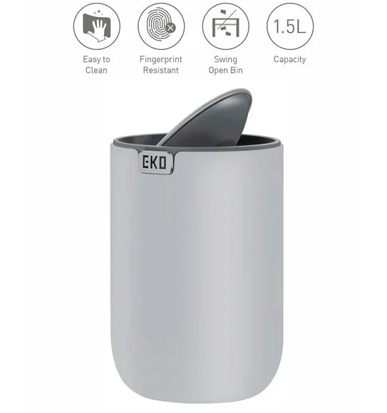 Obsessions Fandy Eko 9206 table dustbin, Grey, feature icons: easy to clean, fingerprint resistant, swing open bin, 1.5L capacity