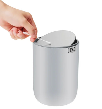 Obsessions Fandy Eko 9206 table dustbin, Grey, swing-top lid in use