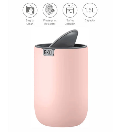 Obsessions Fandy Eko 9206 table dustbin, Pink, feature icons: easy to clean, fingerprint resistant, swing open bin, 1.5L capacity