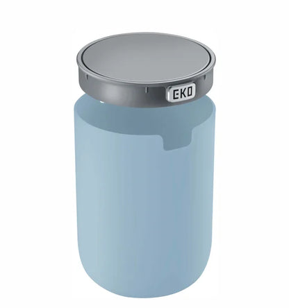 Obsessions Fandy Eko 9206 table dustbin, Titanium Blue, swing-top lid in use
