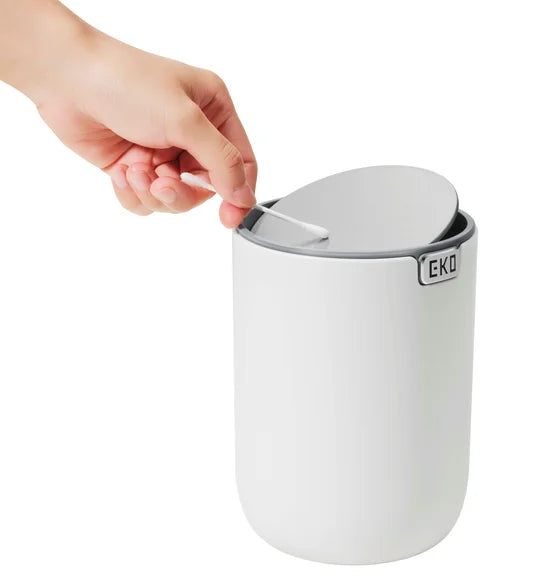 Obsessions Fandy Eko 9206 table dustbin, White, feature icons: easy to clean, fingerprint resistant, swing open bin, 1.5L capacity