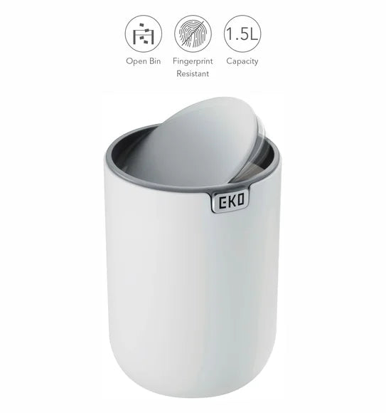 Obsessions Fandy Eko 9206 table dustbin, White, top view of swing lid