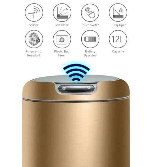 Obsessions Eko Galleria Sensor Bin 12L, Champagne Gold