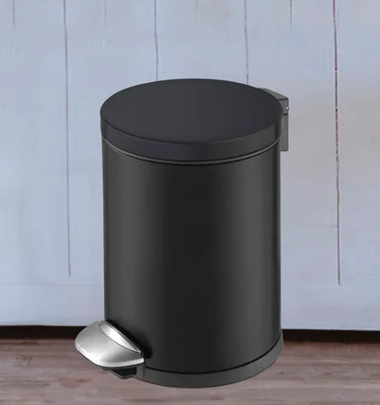 Obsessions Luna Eko 9219 stainless steel step dustbin, Black, 3L, angled lifestyle view with pedal