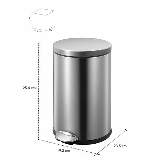 Obsessions Luna Eko 9219 step dustbin, Metallic, dimensions 23.5 x 19.3 x 25.4 cm