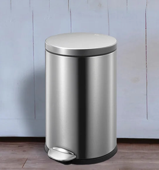 Obsessions Luna Eko 9219 stainless steel step dustbin, Metallic, 3L, angled lifestyle view with pedal