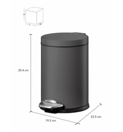 Obsessions Luna Eko 9219 step dustbin, Titanium Grey, dimensions 23.5 x 19.3 x 25.4 cm