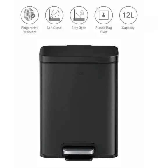 Obsessions Eko Madison Dustbin 12L, Black