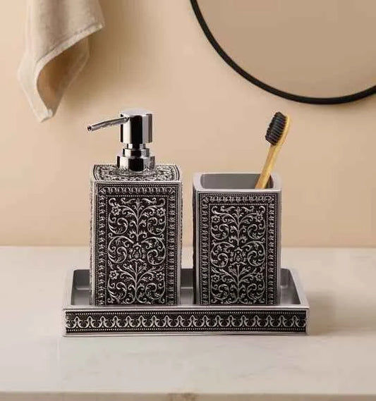 Obsessions Myra Polyresin 3pc Bathroom Set, Black & Grey