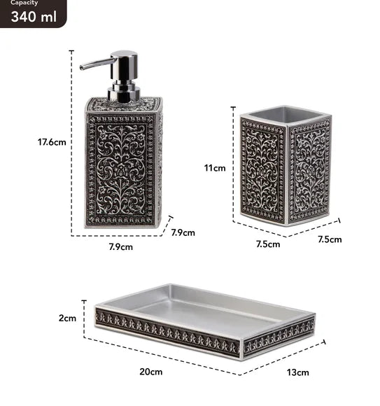Obsessions Myra Polyresin 3pc Bathroom Set, Black & Grey