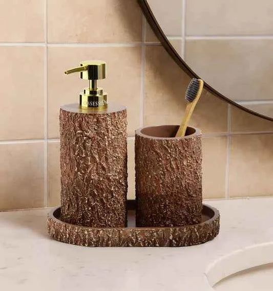 Obsessions Myra Polyresin 3pc Bathroom Set, Brown